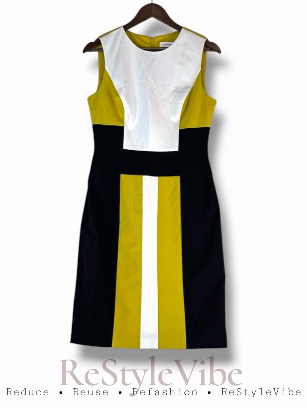 CALVIN KLEIN Women’s Size 6 Dress Sheath Knee Length Lined Color Block